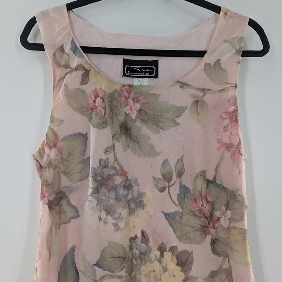 VTG Studio Connection Floral Midi Dress Pink Sheer Overlay Sleeveless 14 Pastel - Picture 3 of 8